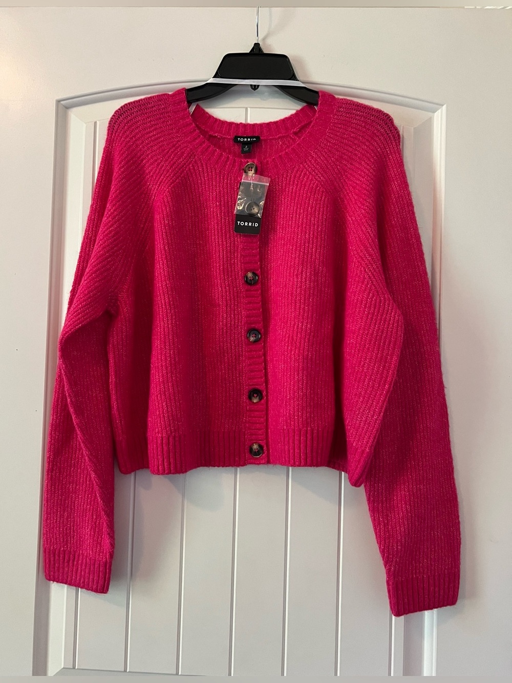 Torrid Womens Cashmere Vegan Cardigan Pink Peacock Crew Sweater Plus 2 2X 18-20